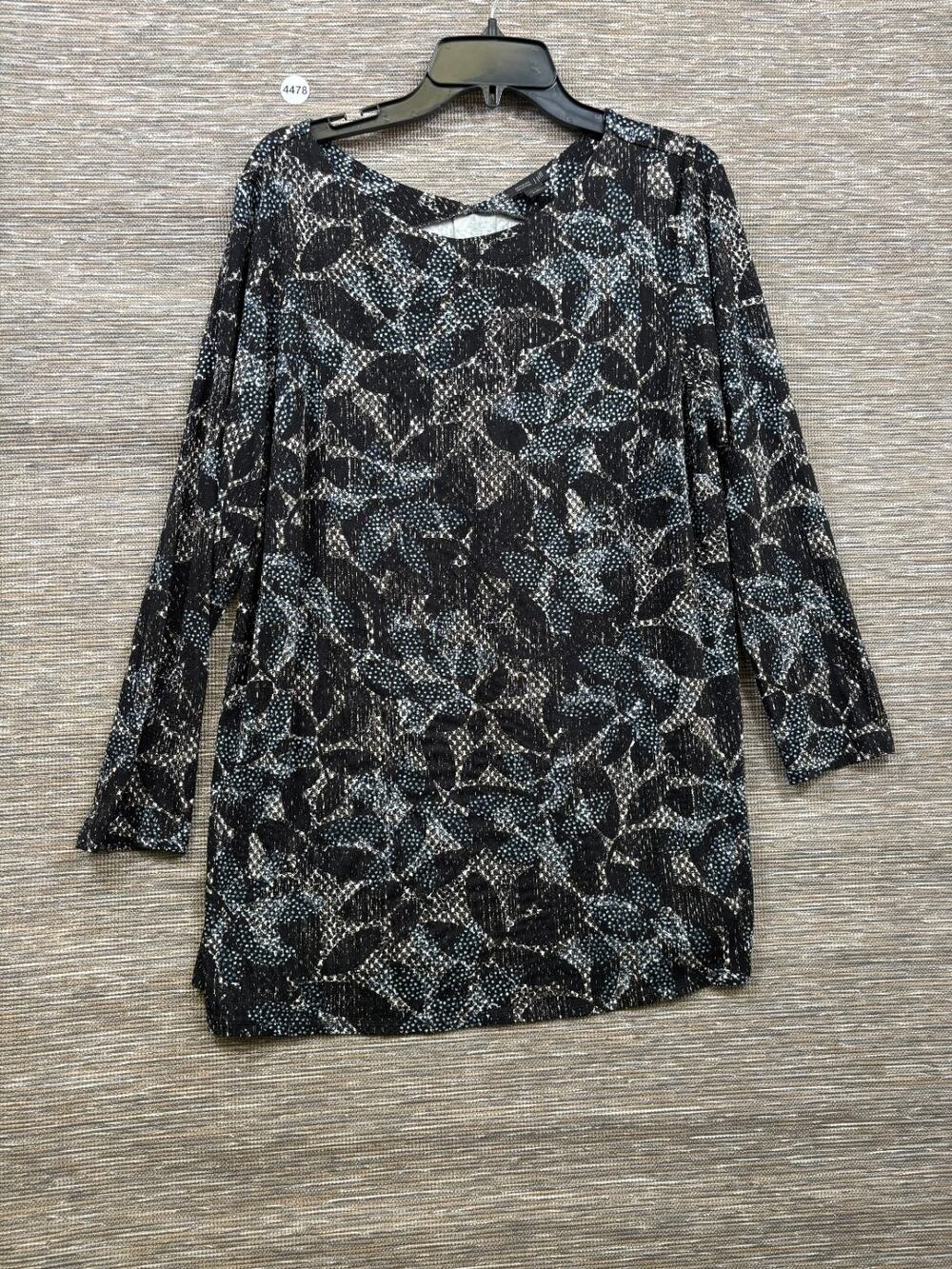 J. Jill Wearever Collection Black Multi-color Floral Print Tunic Top Size 1X